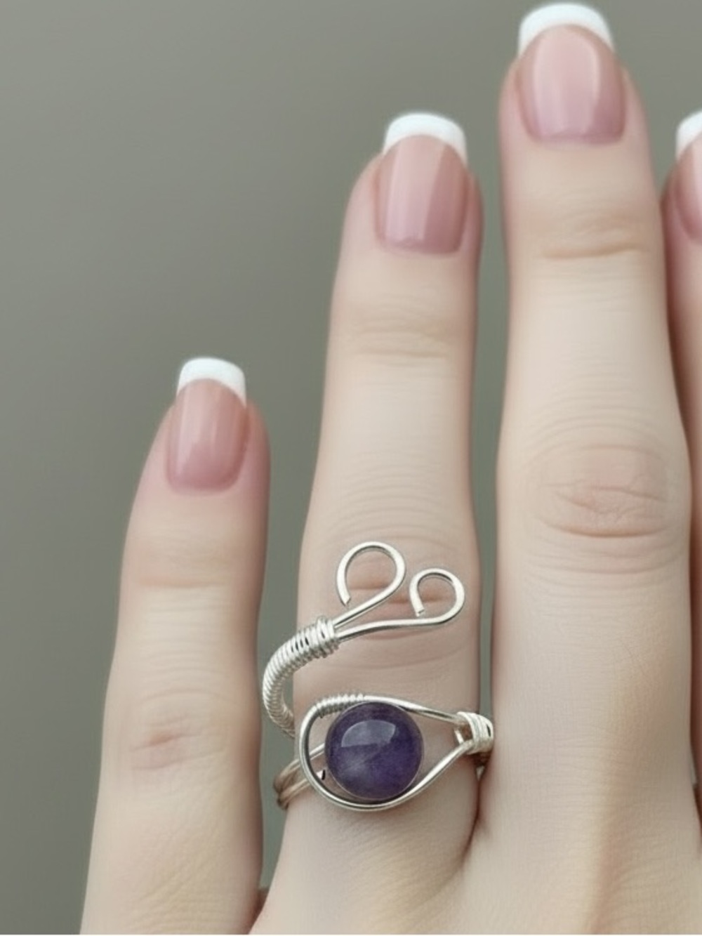 Genuine Amethyst Ring / silver tone